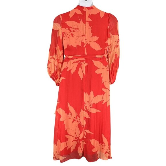 Melonie T NWT Women 12 Chiffon Ruffle Artsy Leaf Tiered Dress 3/4 Balloon Sleeve - Picture 2 of 16